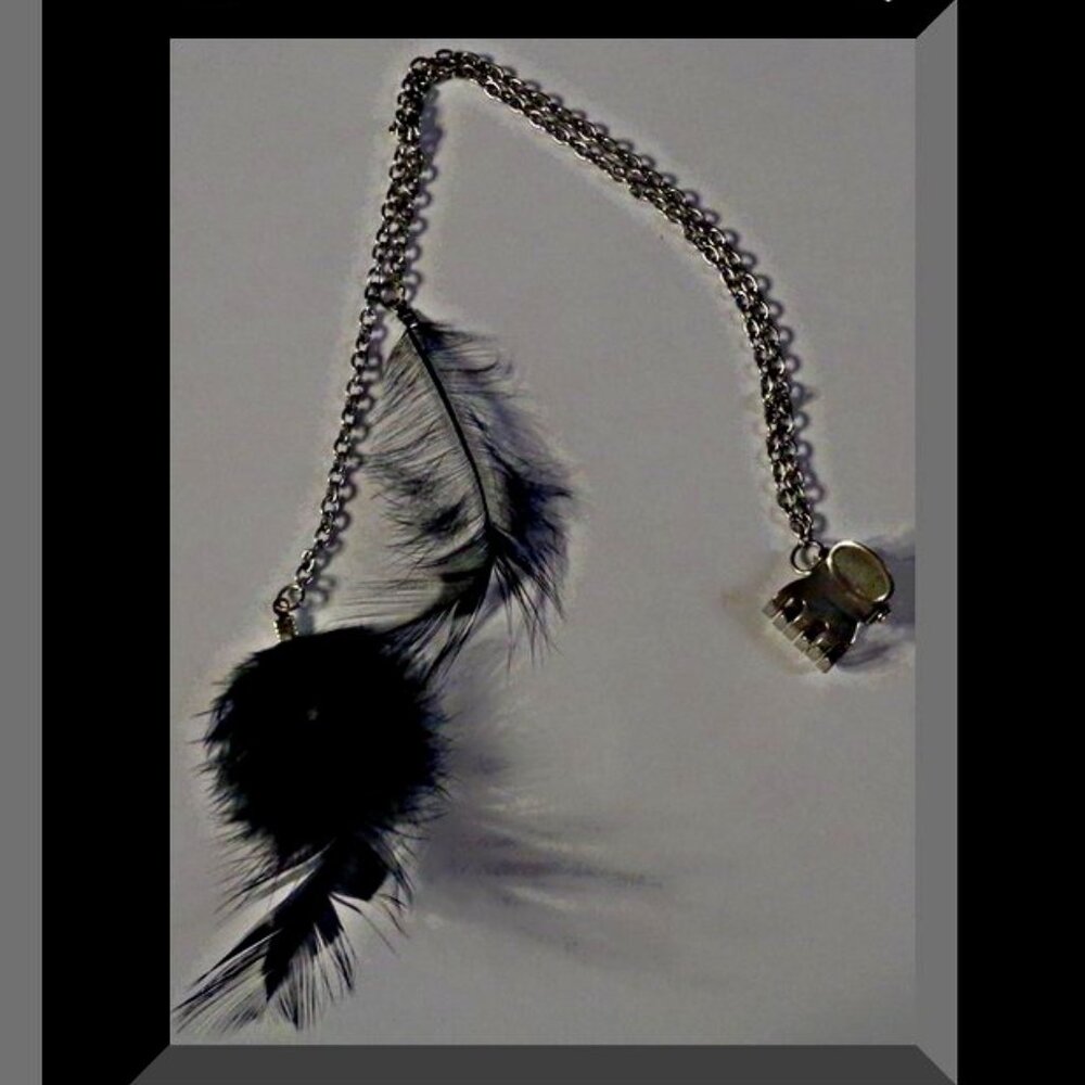 Handmade Black Feather Hair Clip With Silver Tone Chain Native Ethnic Tribal